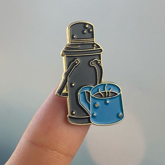 Camping Thermos Bottle Enamel Pin/ Brooch Lapel - Picture 1 of 6
